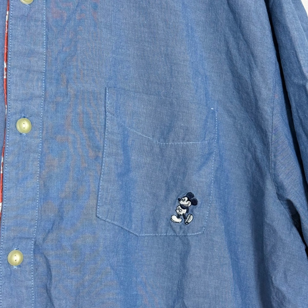 Disney Parks Mens Button Up Shirt XXL Blue Mickey Embroidered Tropical Contrast - Picture 3 of 8